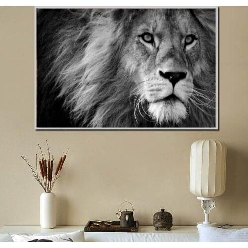 MUTU Decorative Animal Painting Lion Pictures Canvas Print Wall Pictures for Living Room Black and White Modern Posters Print