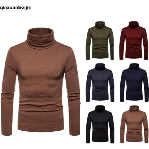 2021 Spring And Autumn Home Turtleneck Solid Tops Casual Full Sleeve Oversized Mens T Shirts Smart Casual Business