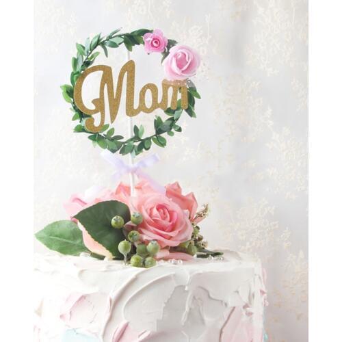 New 1pc 520 Cake Topper Glitter Paper Mom Cupcake Topper Flags For Mothers Day Birthday Baby Shower Cake Decorations Supplies