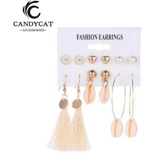 2019 New Seashells Drop Earrings Set For Women Statement Tassel Dangle Earring Pendientes Mujer Fashion Ear Studs Jewelry 2019