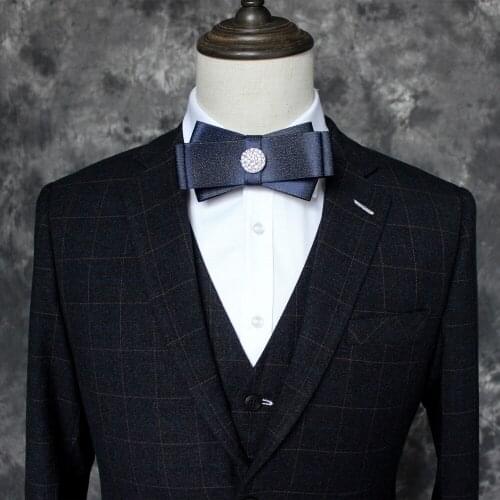 New Free Shipping fashion casual Mens male mens suit shirt collar tie handmade diamond groom Groomsmen dress bow headdress