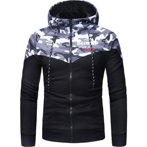 Spring Autumn New Mens 2021 Fashion Benelli TRK 502X Print Zipper Hoodies Camouflage stitching Sportswear Casual Hooded Coat