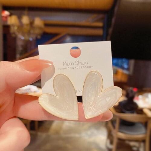 New French Glaze Asymmetry Love Stud Earrings Fashion Heart Drop Earrings for Women Earrings Trendy 2020 Jewelry Wholesale Gift