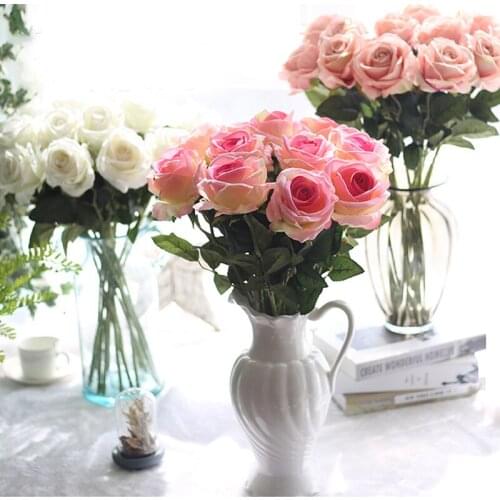 Single Elegant Beautiful European Artificial Flowers Rose Simulation Flannel Flowers Bouquet Home Party Wedding Decoration