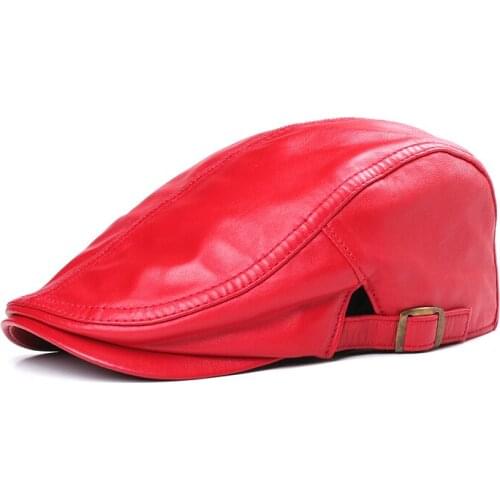 Sheep Skin Color Scarlet Purple Pink Mens And Womens Spring And Winter Duck Tongue Leather Leisure Adjustment Single Beret