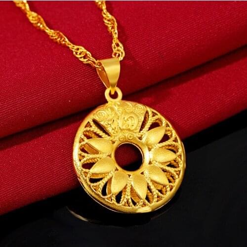 Yellow Gold Color Pendants Necklace For Women jewelry auspicious Safe Buckle Pendant Necklace Wedding Birthday Fine Jewelry Gift