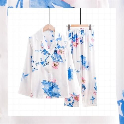 Chinese ink painting pajamas women summer long-sleeved trousers fresh casual home wear elegant pijamas bathrobes new arrival