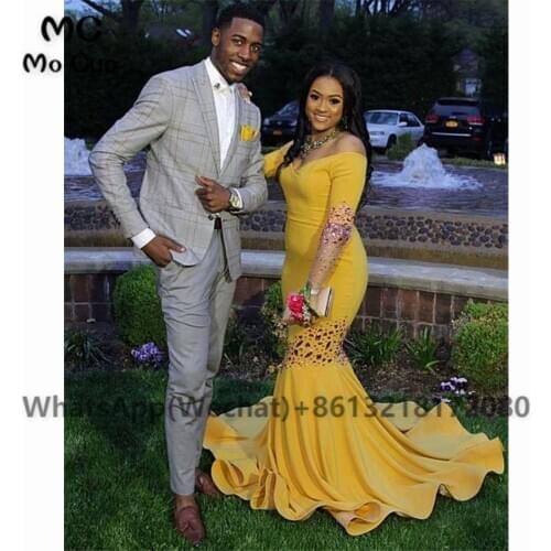 Black Girls Off Shoulder Mermaid Bridesmaid Dress Wedding Party Dress Long Sleeves Elastic Satin Bridesmaid Dresses