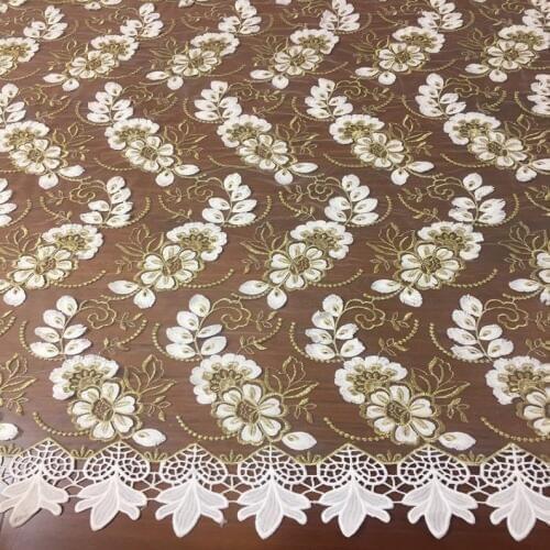Luxury Embroidery Lace Fabric Gold Lace Fabric Mesh Lace Fabric Flower Fabric For Wedding Costome Bridal Dress 1 Yard