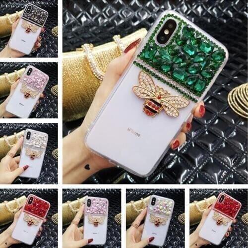 Luxury Gem Metal Bee Rhinestone Soft Phone Cases For Xiaomi mi 5S 6 8 Lite 9 SE 5X 6X A2 MAX2 Fashion Fundas Back Cover Coque