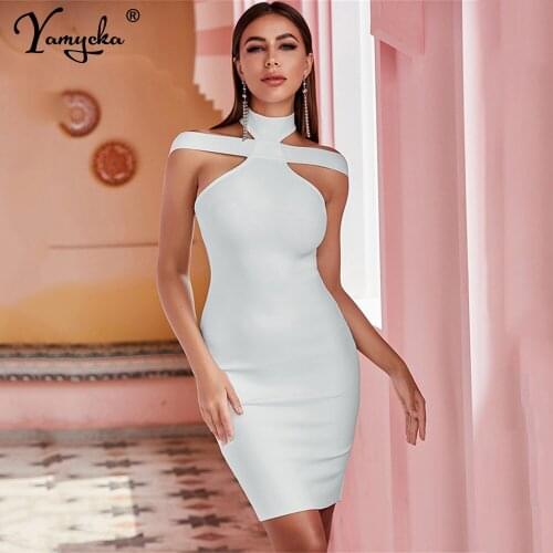 Sexy White backless mini summer bandage dress evening prom dresses for women 2021 party night club off shoulder bodycon dress