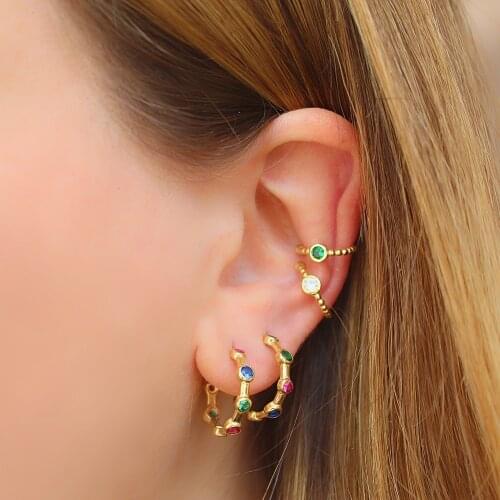 2021 top Sale delicate single stone round CZ blue green red white clip Cuff Ear Earring fashion women rainbow cz minimal earring