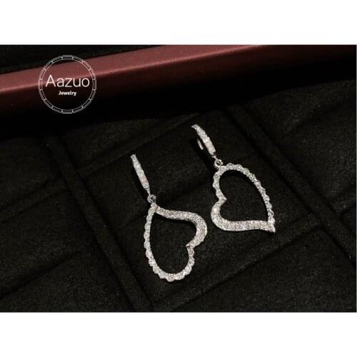 Aazuo Real 18K Solid White Gold Natrual Diamonds 0.70ct Fairy Heart Hook Earrings Gifted For Women Advanced Wedding Party Au750