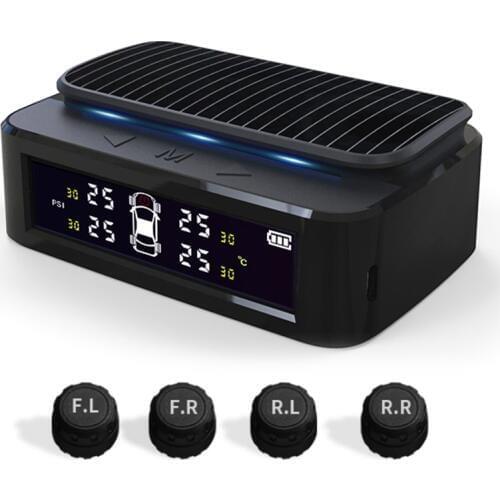 TPMS Tire Pressure Monitoring System With 4X Wireless External Sensors Wheel Tyre Solar Pressure Gauge Meter Detector Realtime