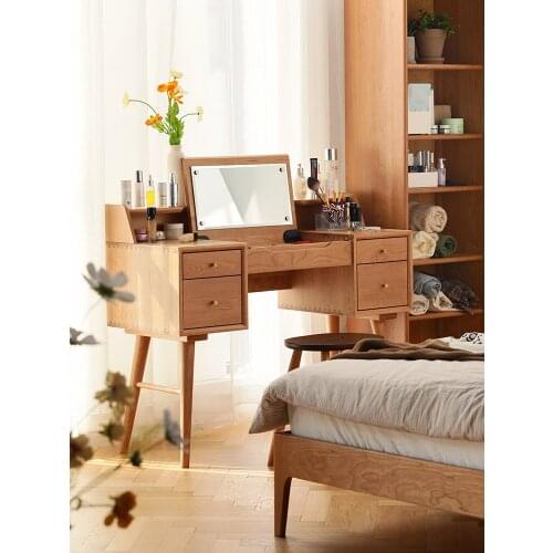 Dressing table Nordic bedroom simple multifunctional cherry wood storage solid wood desk dressing table one
