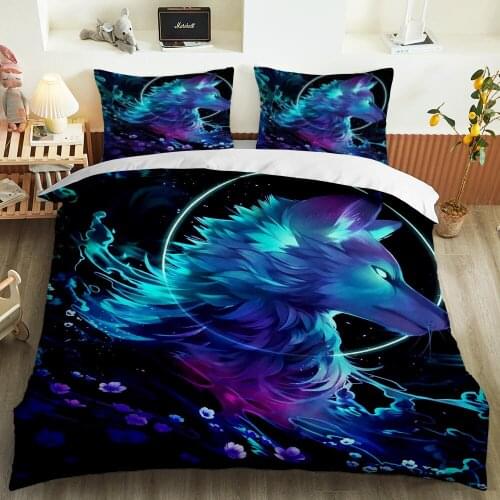 Comfortable 3D Bedding Set 3-piece Wolf Pillowcase Comfortable King Bed Custom Four Seasons Bedding