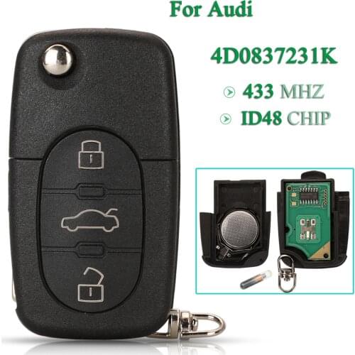 Bilchave 3 Buttons Smart Remote Car Key 433Mhz ID48 Chip Fob For Audi A2 A3 A4 A6 A8 TT Old Models FCC: 4D0 837 231 K