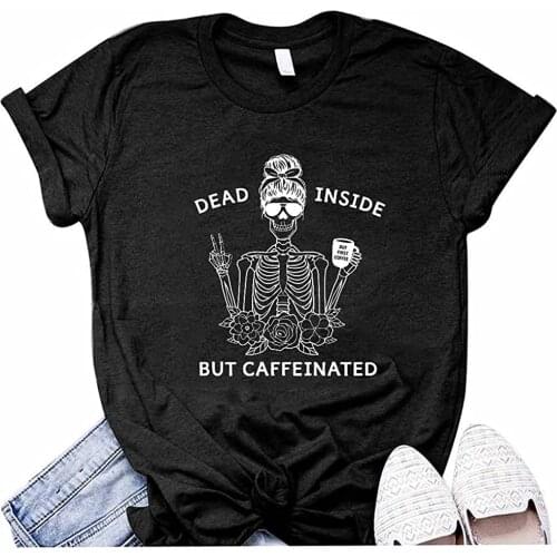 Caffeinated Graphic Tee Shirt Women Funny Coffee Graphic Tee Shirt for Mom Fashion Womens T-Shirt Grunge Aesthetic