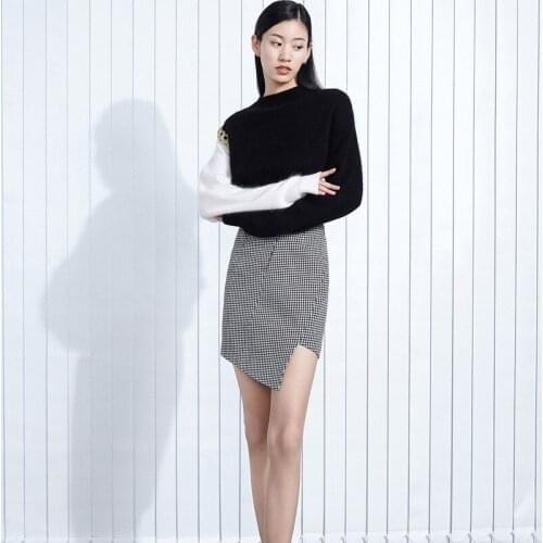 Plaid Skirt Female Vintage High-Waisted Skirt Ladies Casual Patchwork Asymmetrical Summer Womens Clothing Skirts Womens 2021