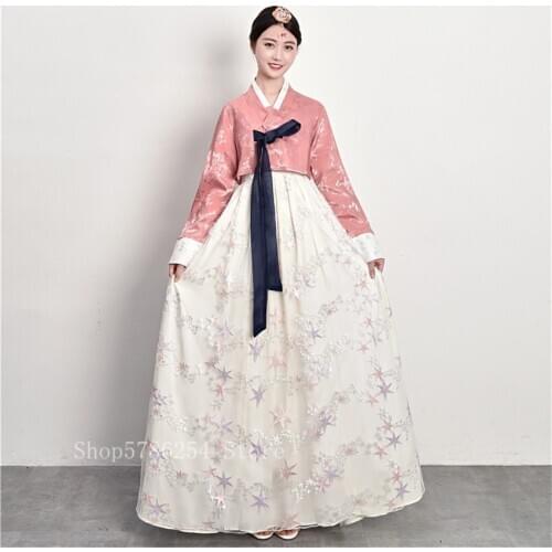 Women Korean Traditional Hanbok Dress Retro Fancy Lace Wedding Party Gown Royal Princess Elegant Ethnic Stage Folk Dance Costume