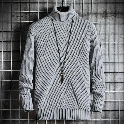 Winter Solid Pullover Turtleneck Men Clothing Turtle Neck Coats High Collar Knitted Sweater Korean Man Clothes M-2Xl