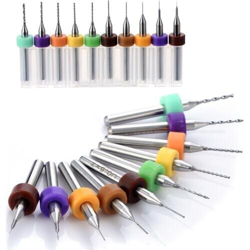 10pcs PCB Carbide Twist Drill Bits Set 0.1-1.0mm Micro Jewelry Rotary Tool CNC Milling Cutters