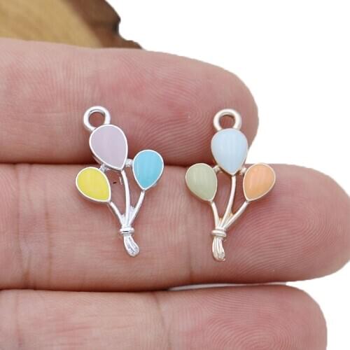 10PCS Silver Plated Enamel Balloon Charm Pendant Jewelry Making Bracelet Necklace DIY Earrings Accessories Craft
