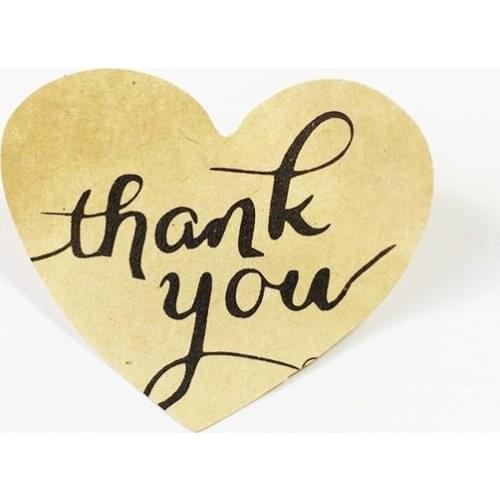 100pcs/lot Handwritten style'Thank You' Heart-shaped Sealing Sticker Kraft Paper Sticker For Gift Decoration Label Stickers