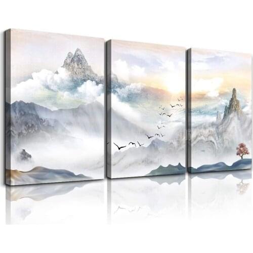 Mountain Landscape Abstract Painting Prints 3 Pieces Modern Framed Office Home Decorations Watercolor Picture