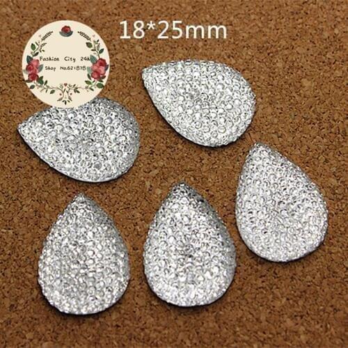 30pcs 18*25mm teardrop bling clear resin rhinestone flatback cabochon DIY craft decoration