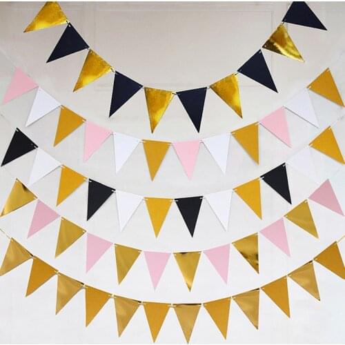 5M 18 Rose Gold Paper Bunting Triangles Flags Mariage Garland Wedding Banners Bridal Shower Engagement Hanging Supplies Decorati