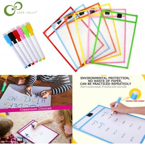 8pcs Reusable Dry Erasable Pockets Transparent Write& Wipe Drawing Board Dry Brush Bag File Pocket For Teaching Kids Pastels ZXH