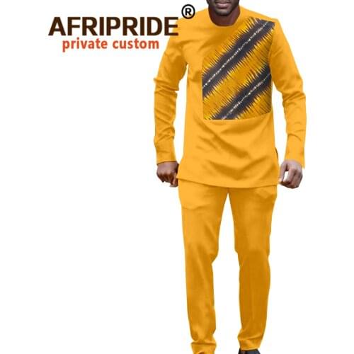 African Clothes for Men Dashiki Printed Shirts and Ankara Pants 2 Piece Set Traditional Outfits Tribal Tracksuit Bazin A21C005M