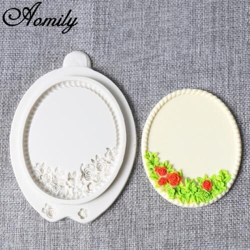 Aomily DIY Vintage Flowers Mirror Photo Frame Silicone Mold Nonstick Cookies Chocolate Mould Kitchen Baking Decorating Tools
