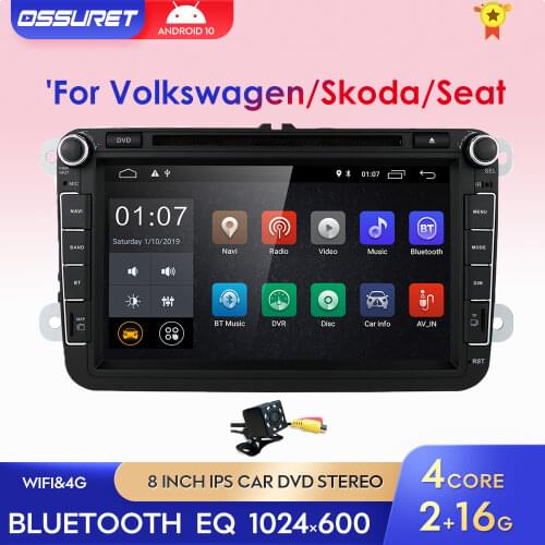 Quad Core 2 Din Android 10 Car Multimedia DVD Radio Stereo GPS for VW Passat B6 Golf Tiguan Skoda Seat Polo BT Navigation Player