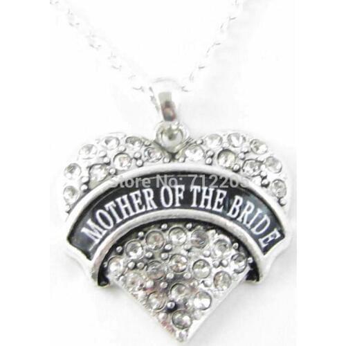 Big size hearts MOTHER OF THE BRIDE crystal heart pendant necklace Family Jewelry Gift