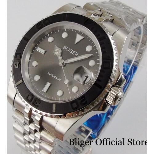Classic BLIGER Self Windng Business 40mm Men Watch MIYOTA 8215 NH35 Movement Black Bezel Insert Mental Jubilee Bracelet