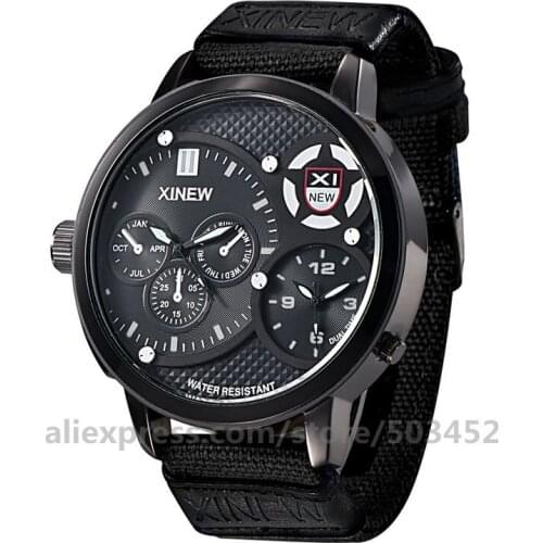 50pcs/lot XINEW Big Case Watches Men Three Eye Sport Nylon Belt Reloj Hombre Factory Price Watch Cool Fashion Men Wristwatch