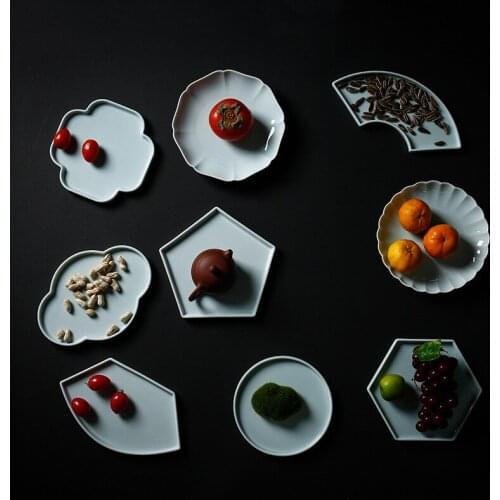 Shadow celadon tea tray, ceramic pot with pot holder, dry soak tray, creative large fruit tray, snack tray, refreshment tray