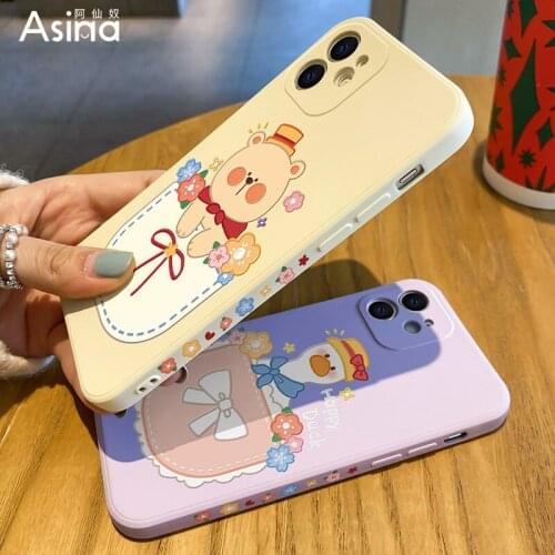 ASINA Straight-sided Edge Case For iPhone 12 Pro Max XS Max XR X 6 7 8 Plus SE2 Soft Silicone Square Cartoon Capa For iPhone 11