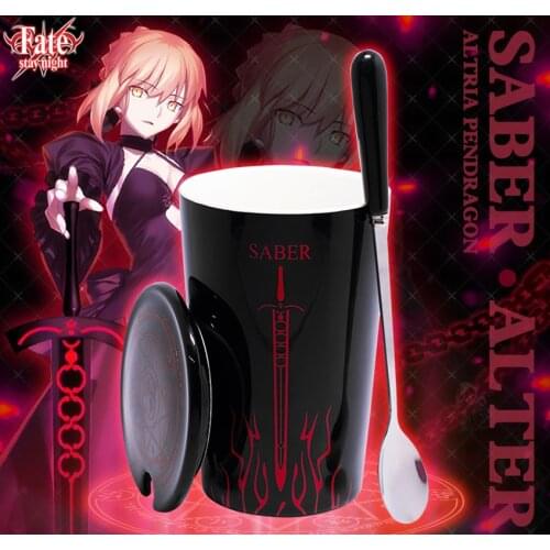 Cosmile FGO Fate Grand Order saber Jeanne d'Arc Alter Ceramic mug Cup With cover a spoon Portable Thermos Daily Gift