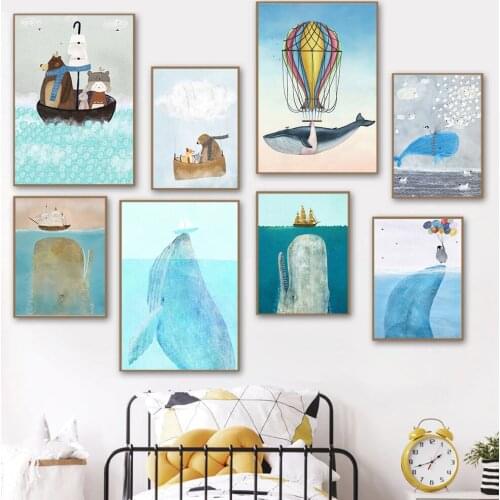 Baby Bedroom Decoration Childrens Favorite Cartoon Whale Poster Kindergarten Wall Art Print HD Canvas Painting Cute Room Decor