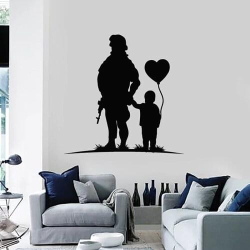 Child Heart Balloon Wall Decal Soldier Military Weapon Style Home Decor for Kid Bedroom Playroom Vinyl Window Sticker Mural E510