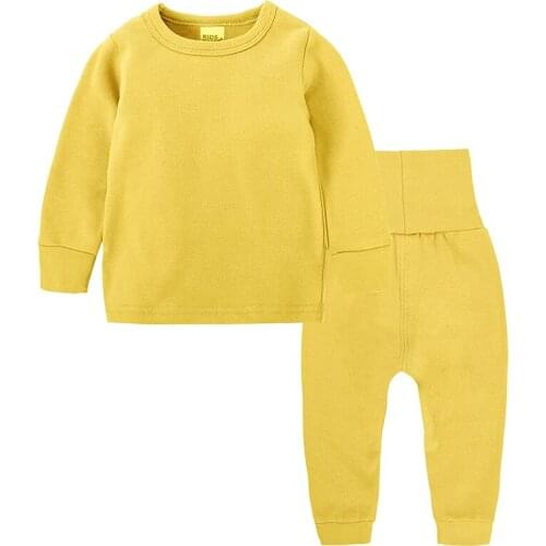 Children Clothes Of Sleepwear Pure Color Cotton Childrens Pajamas Set Childrens Suit Baby Clothes Sets Body Suit Autumn 2pcs