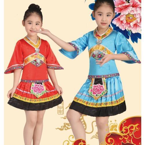 Children Tibetan Dances Costume Girl Miao Dance Costume Sets Chinese Mongolia Dance Costume for Stage Hmong Dance Clothing 18