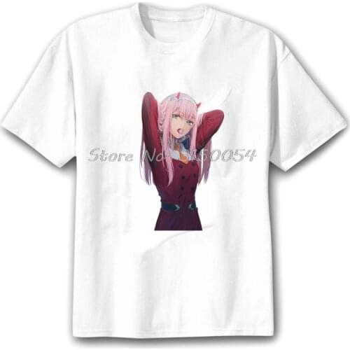 Zero Two Anime Unisex Tshirt Darling In The Franxx Prints Men T-shirt Casual Harajuku Cartoon Funny Tee Cotton