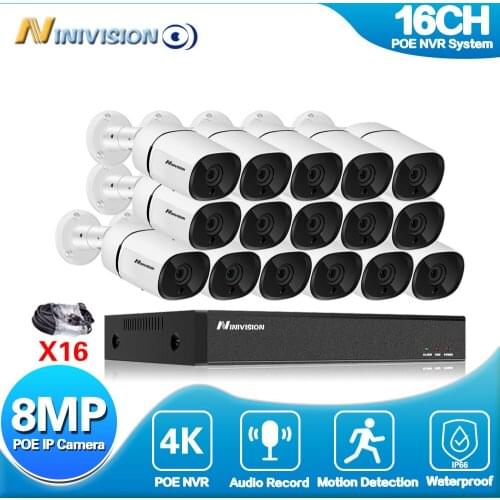 H.265 16CH 4K POE NVR Kit 8MP CCTV System 8MP Indoor Outdoor VandalProof Security IP Dome Camera Video Surveillance set