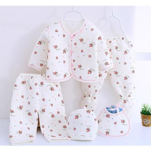 HPBBKD Newborn Baby Warm Gift Sets 5Pcs/Set Infant Underwear Set Baby Bib Hat Baby Gril Boy Outfits Unisex Clothing Suit TZ-037