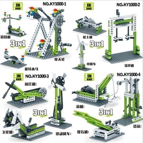 KAZI KY1000 4 In 1 Building Blocks Mechanical Engineering Gear Sets DIY Bricks Technic Education Series Compatible All Brands