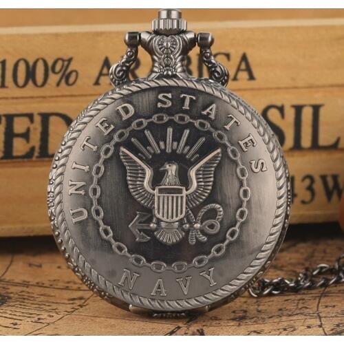 Retro Antique Navy Symbol Quartz Pocket Watch Army Military Chain Necklace Pendant Gift FOB Clock Art Collectibles for Men Women